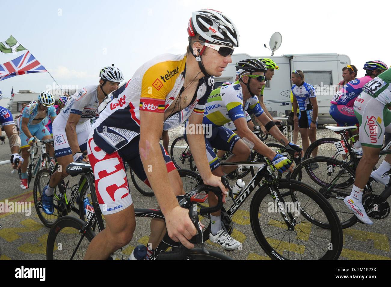 Belge Jurgen Roelandts de Lotto - Belisol photographié pendant la quinzième étape de l'édition 100th de la course cycliste Tour de France, 242km de Givors au Mont Ventoux, France, le dimanche 14 juillet 2013. Banque D'Images