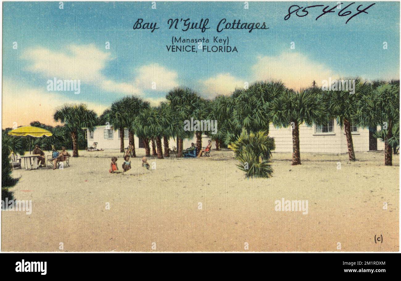 Bay n'Gulf Cottages, (Manasota Key), Venise, Floride , Motels, Tichnor Brothers Collection, cartes postales des États-Unis Banque D'Images