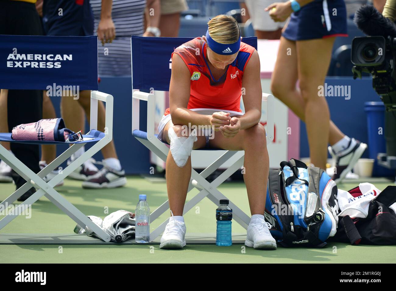 Kirsten Flipkens Belge photographié après avoir perdu le premier match rond entre Kirsten Flipkens Belge (WTA 12) et US venus Williams lors du tournoi de tennis américain Open Grand Chelem, à Flushing Meadows, à New York City, États-Unis, le lundi 26 août 2013. BELGA PHOTO YORICK JANSENS Banque D'Images