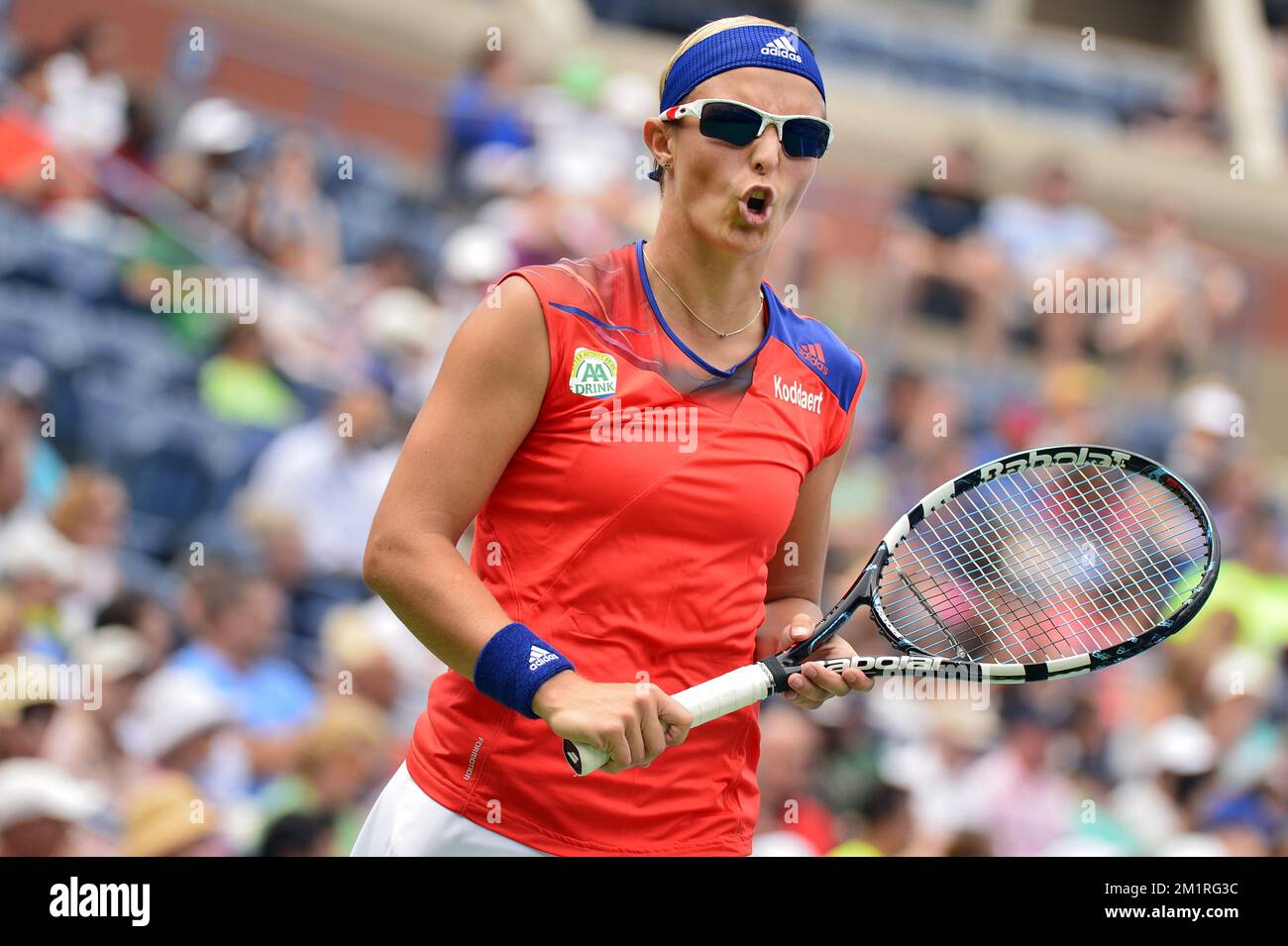 Kirsten Flipkens Belge photographié lors du premier match entre le Belge Kirsten Flipkens (WTA 12) et l'US venus Williams lors du tournoi de tennis américain Open Grand Chelem, à Flushing Meadows, à New York, États-Unis, le lundi 26 août 2013. BELGA PHOTO YORICK JANSENS Banque D'Images