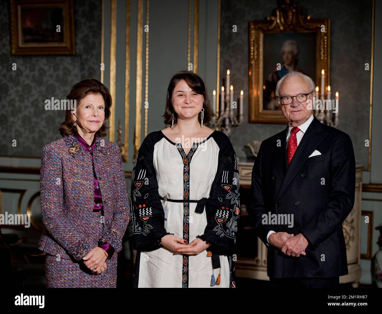 Le roi Carl Gustaf et la reine Silvia avec le prix Nobel de la paix Oleksandra Romantsova du Centre pour les libertés civiles en Ukraine à la Pa royale Banque D'Images