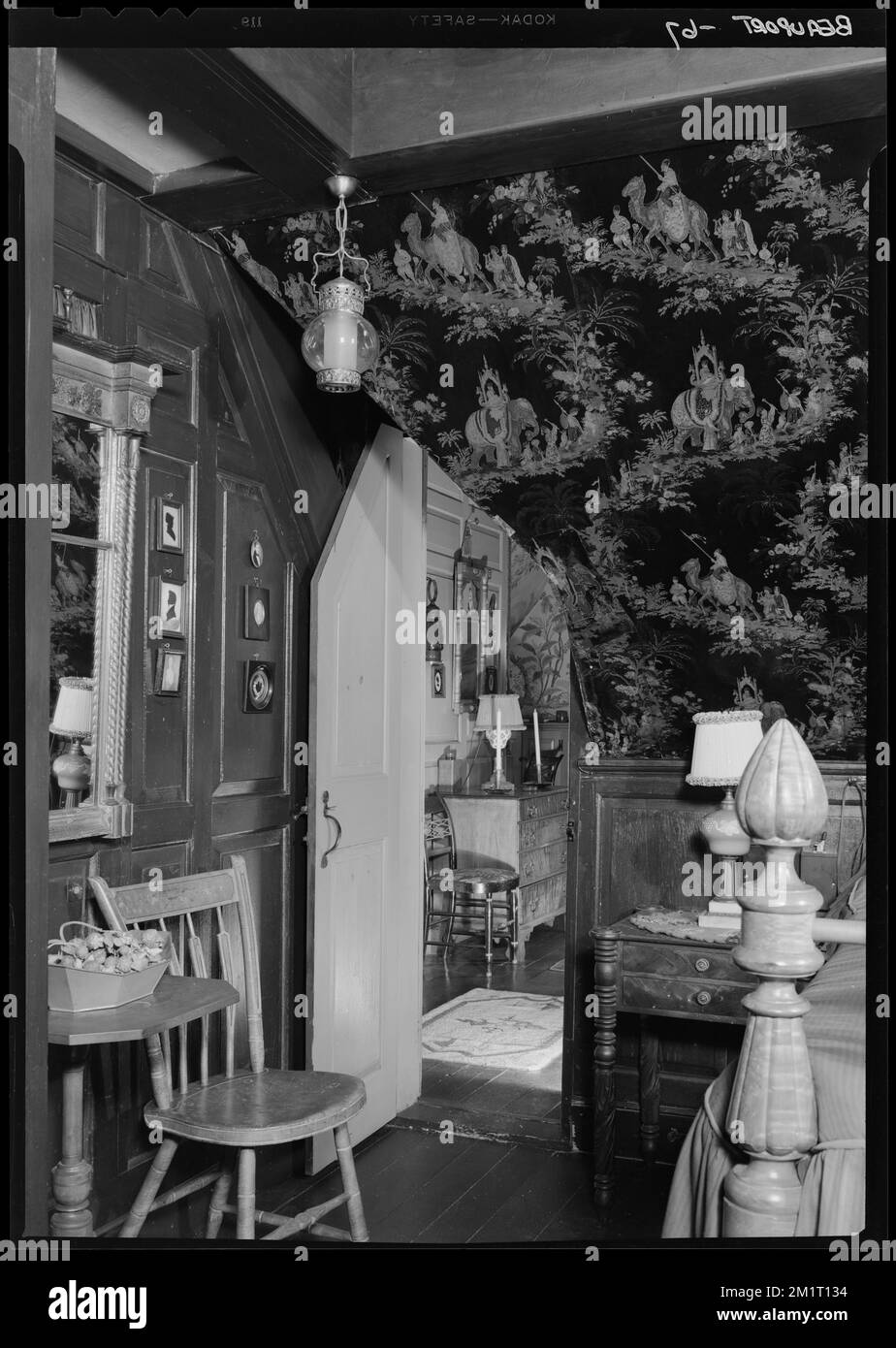 Beauport, salle Strawberry Hill , éléments architecturaux, chambres. Collection de négatifs photographiques Samuel Chamberlain Banque D'Images