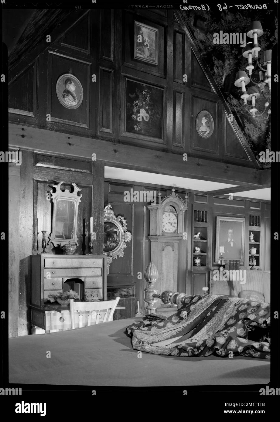 Beauport, salle Strawberry Hill , éléments architecturaux, chambres. Collection de négatifs photographiques Samuel Chamberlain Banque D'Images