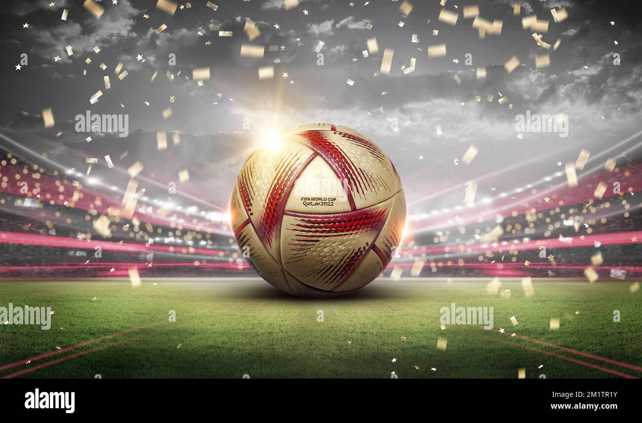 Karachi, Pakistan 13 décembre la coupe du monde de la Fifa avec la finale du ballon Al Hilm a utilisé le football. 3d illustration du rendu Banque D'Images