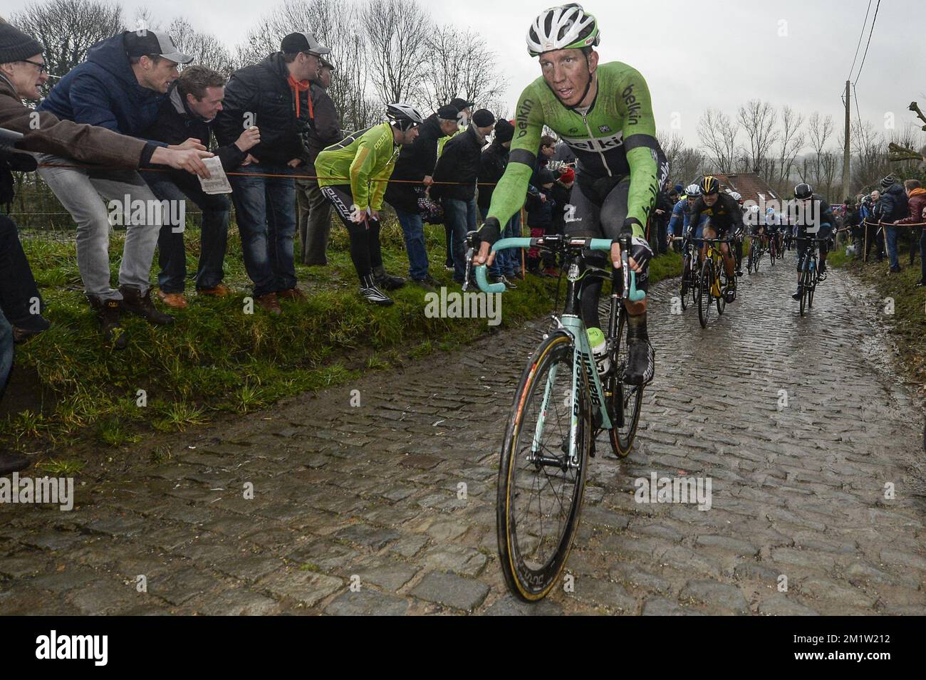 Belge Sep Vanmarcke de Belkin Pro Cycling Team photographié lors de l'édition 69th de la course Omloop Het Nieuwsblad, samedi 01 mars 2014, à Gand. Banque D'Images