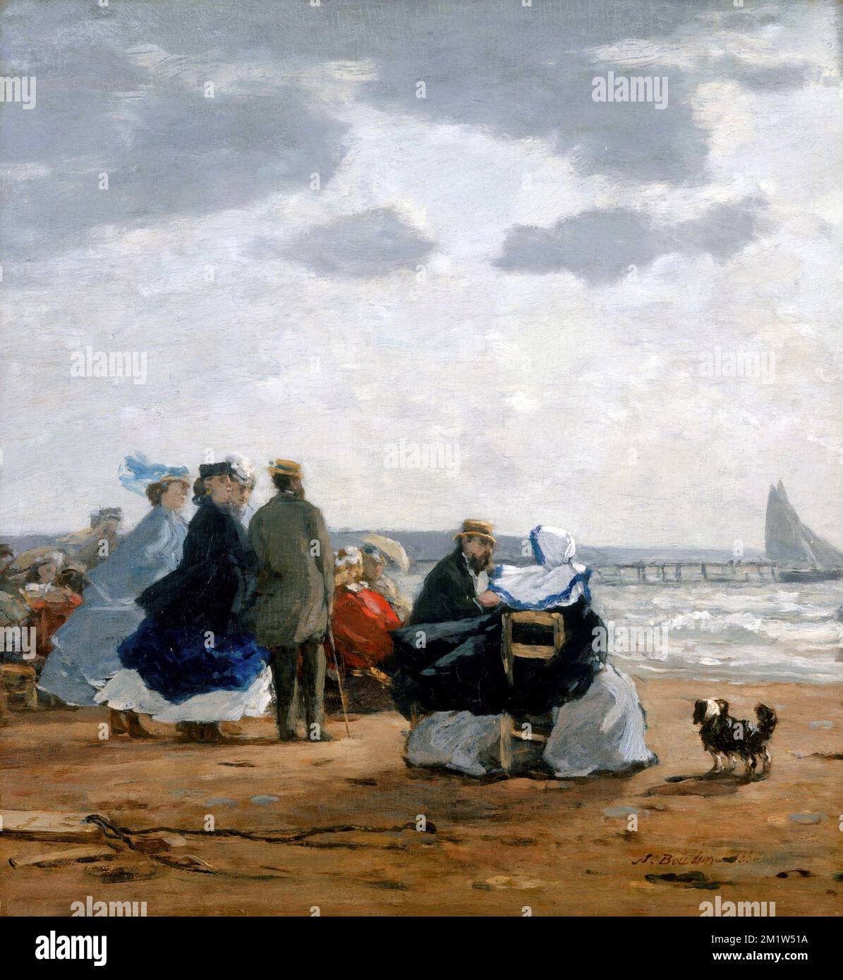 Sur la plage, Dieppe par Eugène Boudin (1824-1898), huile sur bois, 1864 Banque D'Images