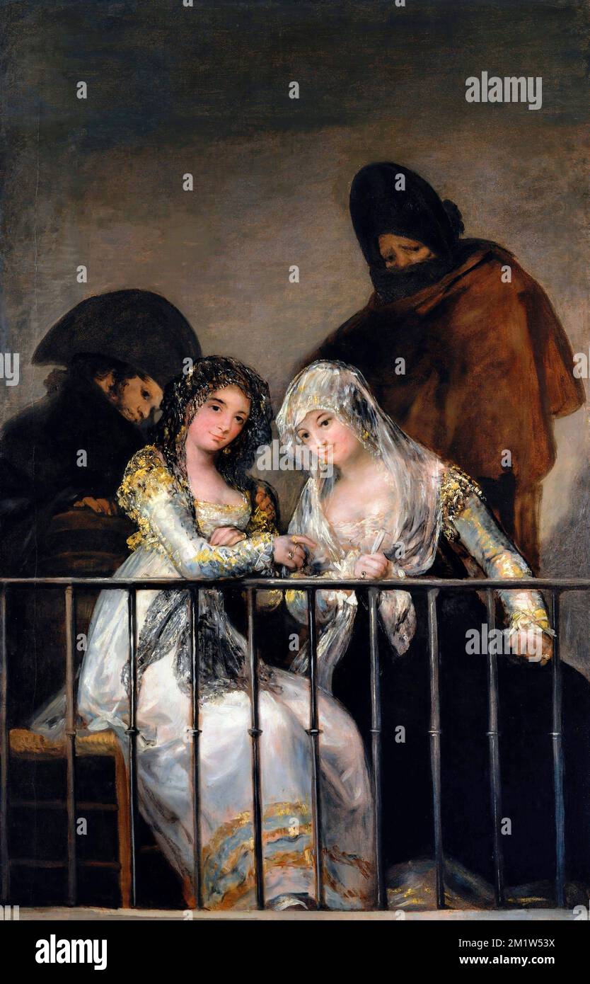 Goya. Peinture intitulée Majas sur un balcon par Francisco José de Goya y Lucientes (1746-1828), huile sur toile, c. 1800-1810 Banque D'Images