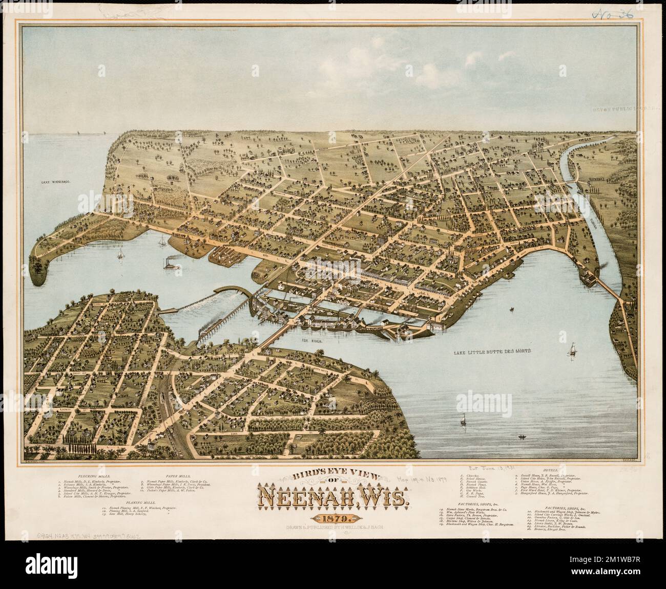 Vue d'oiseau de Neenah, Wis : 1879 , Neenah, Wisconsin, vues aériennes Norman B. Leventhal Map Center Collection Banque D'Images