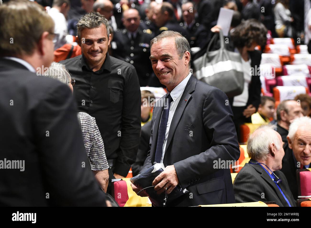 20141021 - PARIS, FRANCE : Richard Virenque et Bernard Hinault photographiés lors de la présentation officielle de la tournée Tour de France classique 2015, mardi 21 octobre 2014, à Paris, France. BELGA PHOTO FRED PORCU Banque D'Images