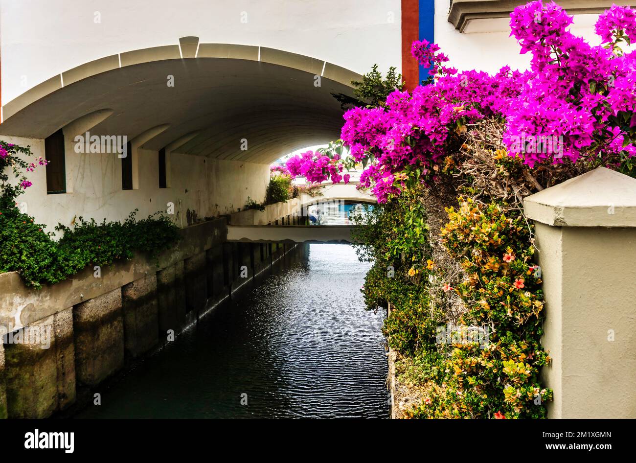 Playa de Mogan, connue sous le nom de la petite Venise de Gran Canarias avec son réseau pittoresque de canaux. Banque D'Images