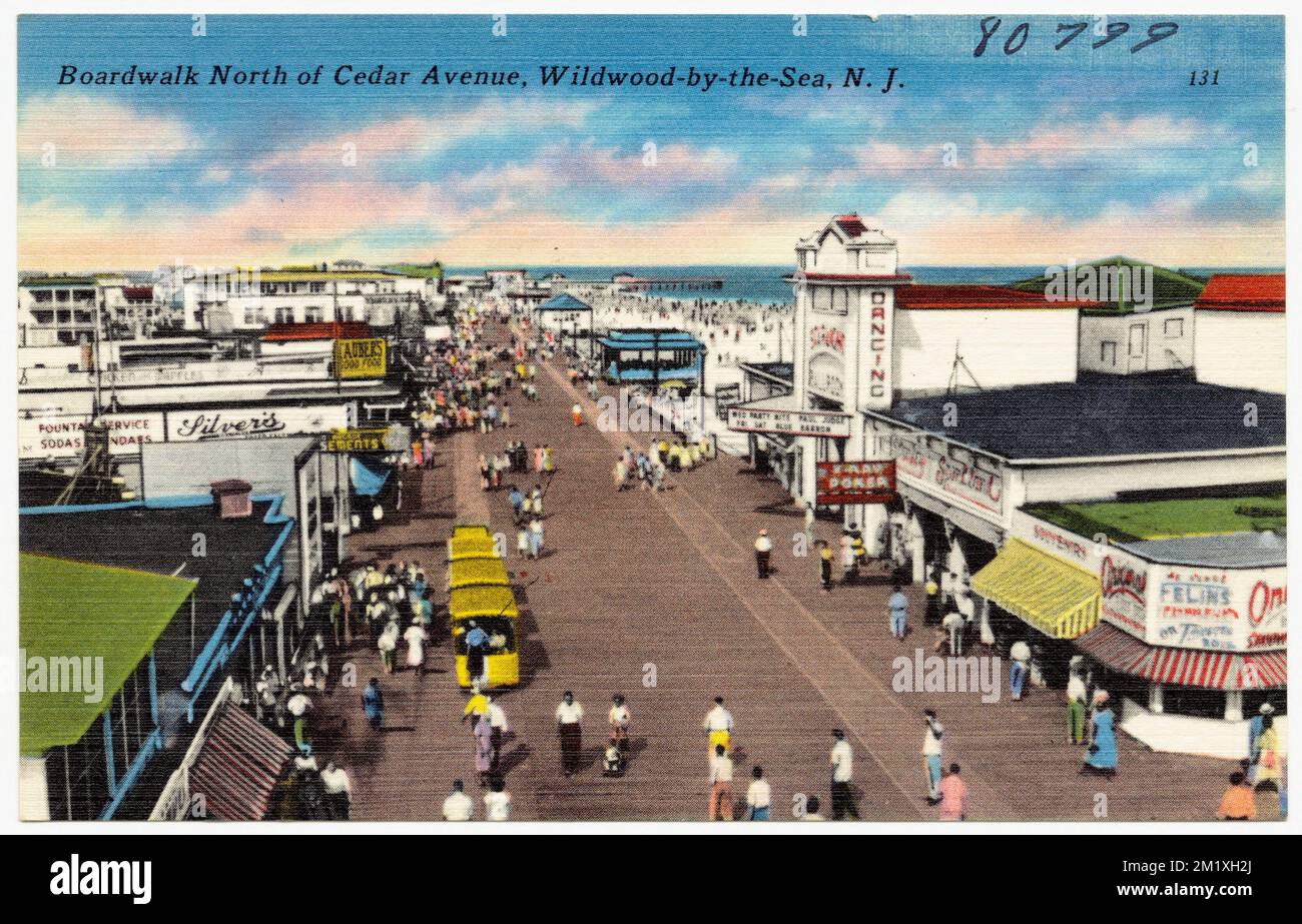 Promenade au nord de Cedar Avenue, Wildwood-by-the-Sea, N. J. , promenades, Tichnorr Brothers Collection, Cartes postales des États-Unis Banque D'Images