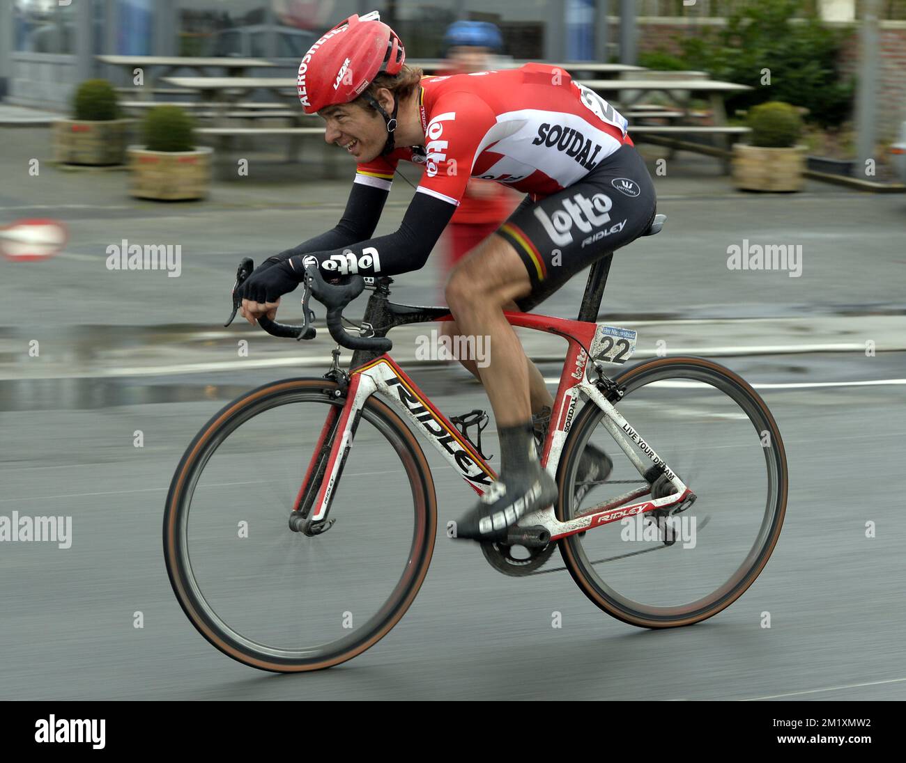 Jurgen Roelandts Belges de Lotto - Soudal photographié en action lors de l'édition 77th de la course cycliste d'une journée Gent-Wevelgem, à 239 km de Deinze à Wevelgem, dimanche 29 mars 2015. Banque D'Images