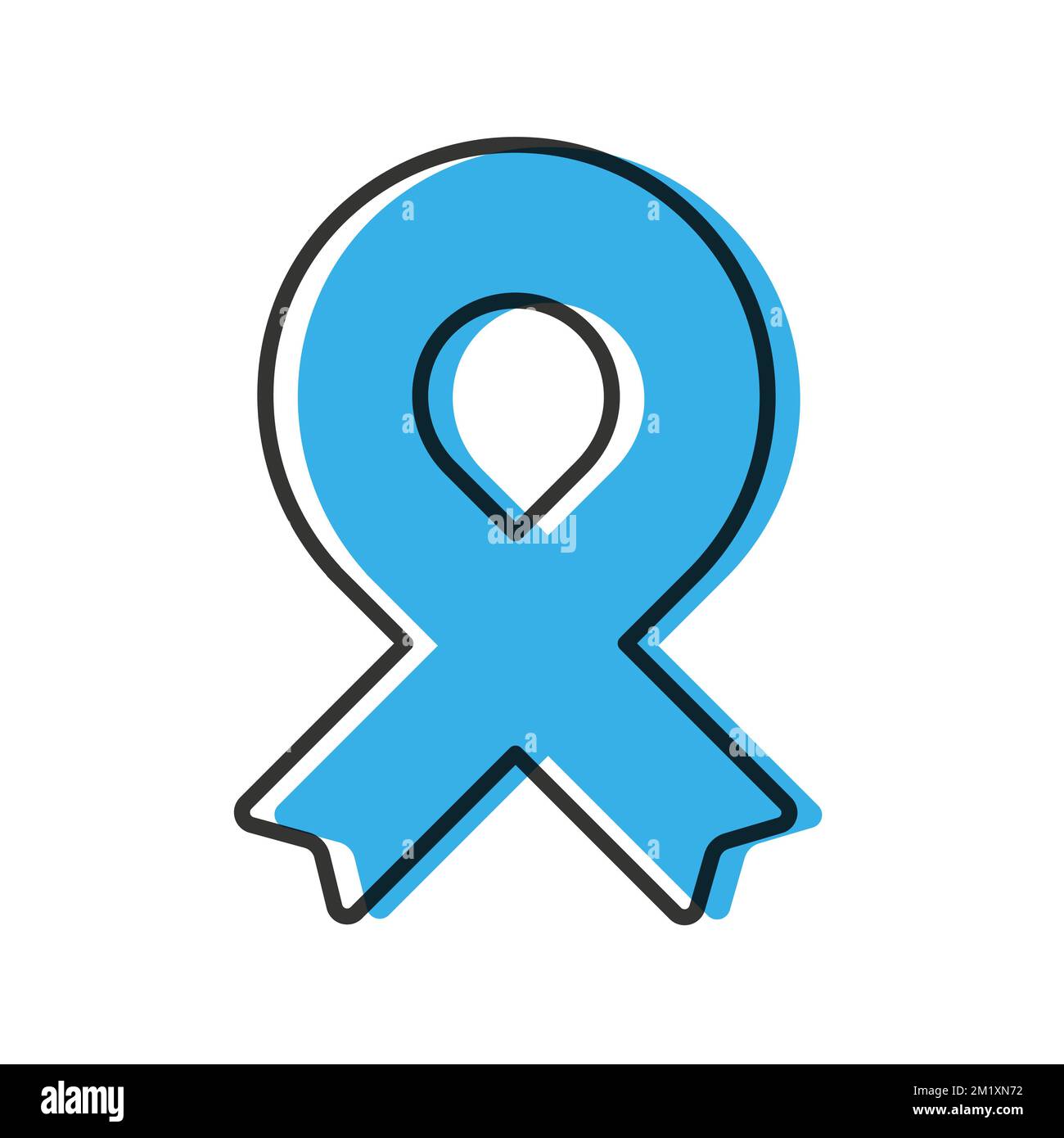 Ruban de sensibilisation. Contour noir. Couleur bleue. Forme géométrique. Illustration vectorielle, conception plate Illustration de Vecteur
