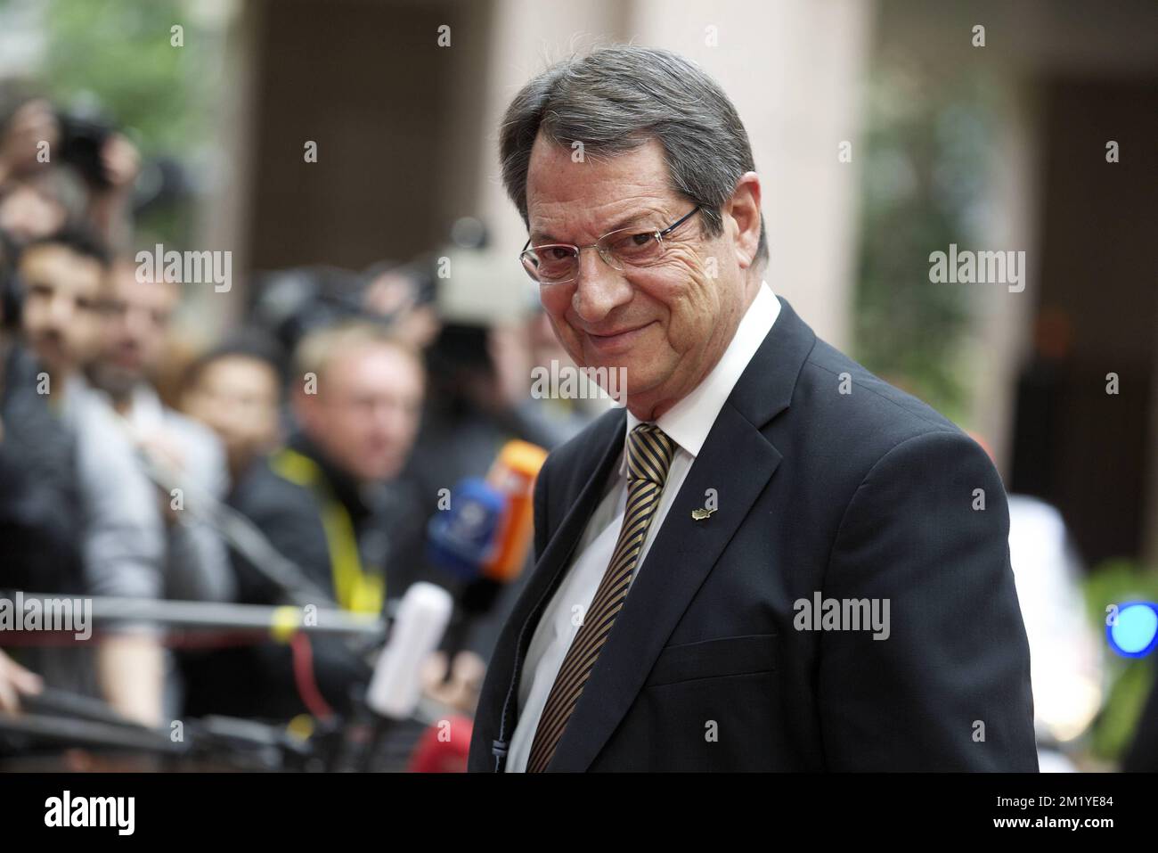 Le président de la république de Chypre Nicos Anastasiades photographié lors d'une réunion au sommet de l'UE pour discuter de la situation en Grèce, dimanche 12 juillet 2015, au siège de l'Union européenne à Bruxelles. Banque D'Images