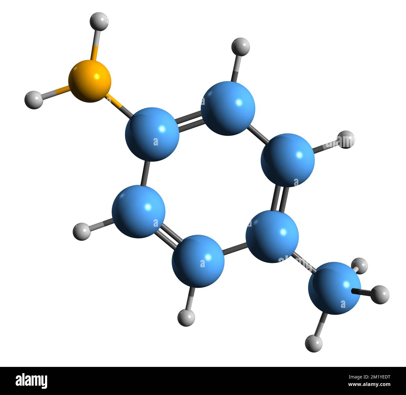 3D image de la formule squelettique de la toluidine - structure chimique moléculaire de la p-méthylaniline isolée sur fond blanc Banque D'Images