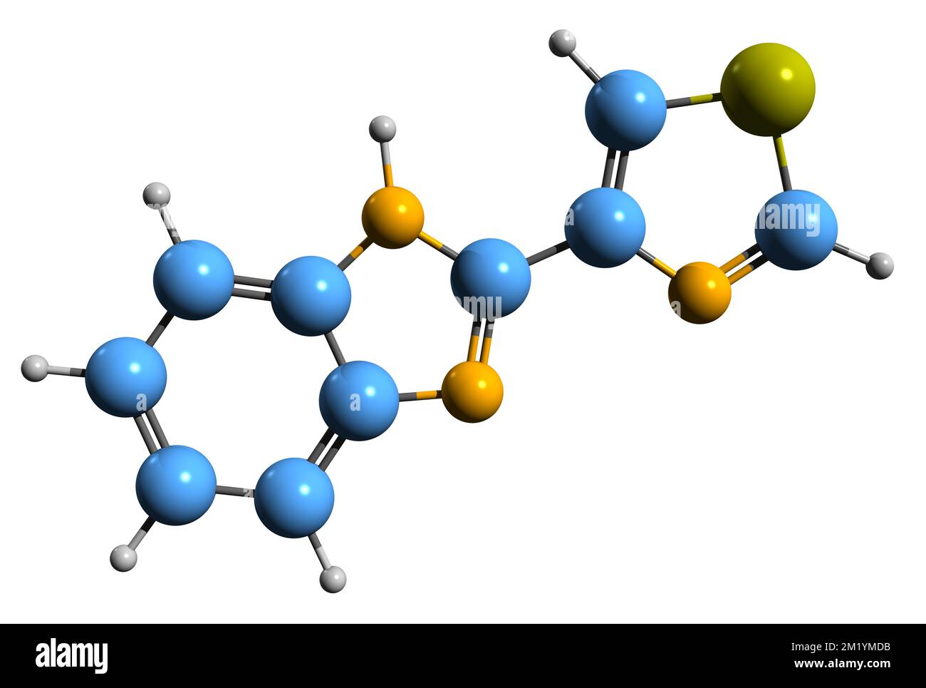 3D image de la formule squelettique du Tiabendazole - structure chimique moléculaire du TBZ isolé sur fond blanc Banque D'Images