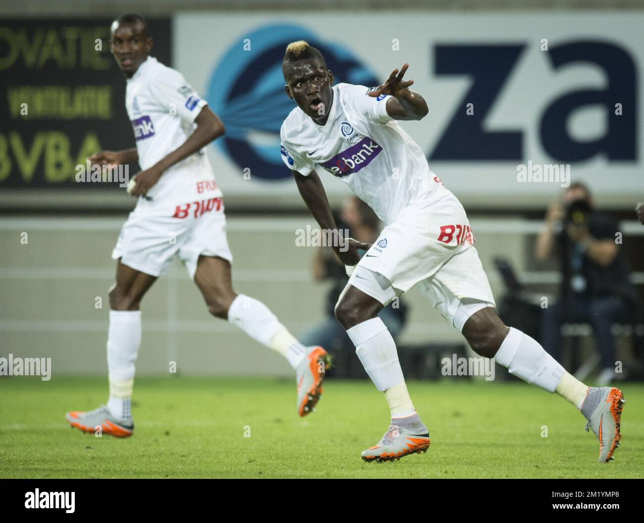 Le Serigne de Genk Modou Kara Mbodji réagit lors du match Jupiler Pro League entre KAA Gent et KRC Genk, à Gent, le vendredi 31 juillet 2015, le 2 jour du championnat belge de football. Banque D'Images