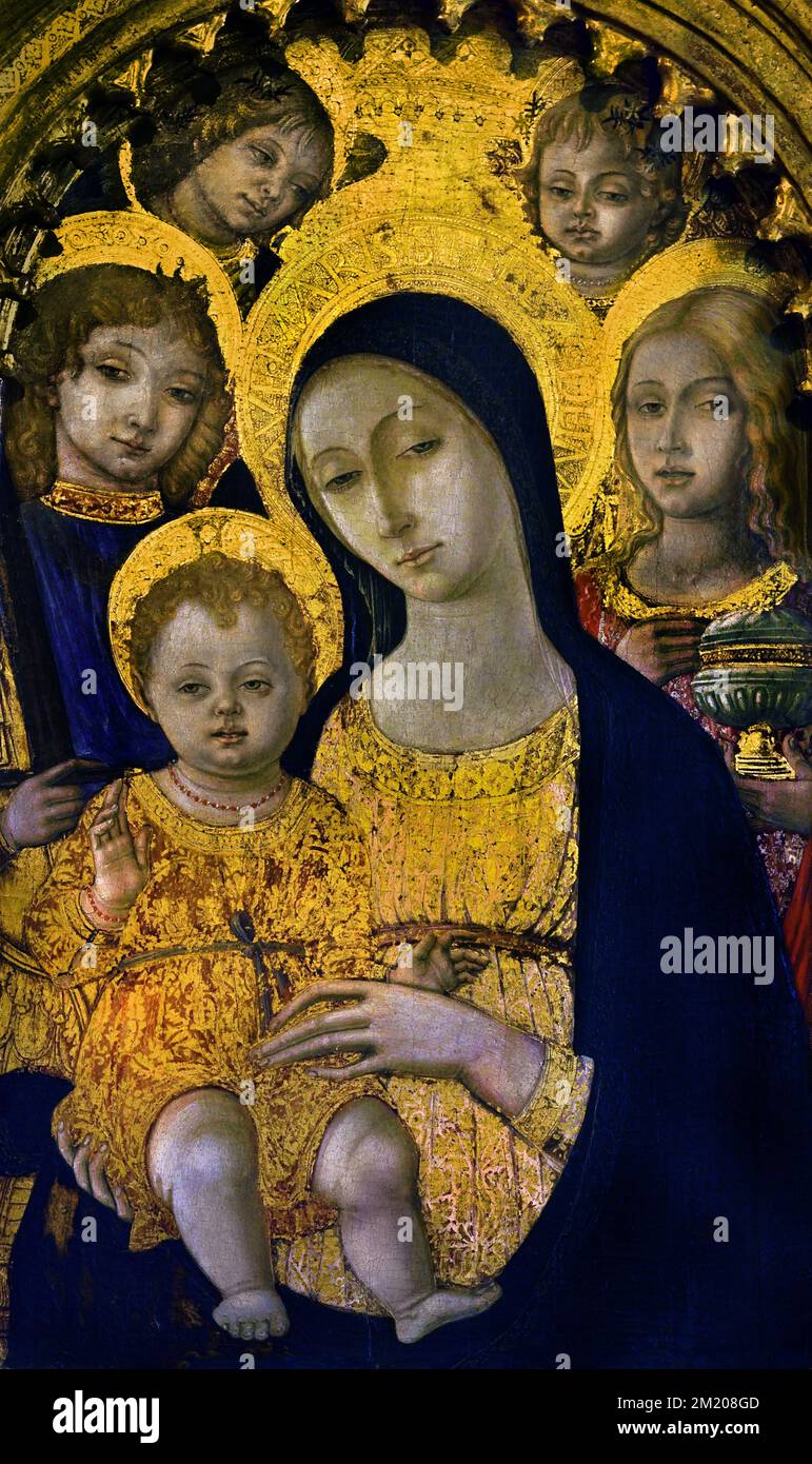 Madonna et l'enfant, Michael, Mary Magdalene, Two Angels, par Matteo di Giovanni, 1433-1495 Christian Art, Italie, Italien. Banque D'Images