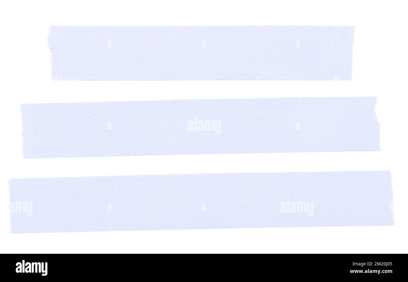 Jeu de ruban papier adhésif bleu vierge isolé sur fond blanc. Maquette de modèle Banque D'Images