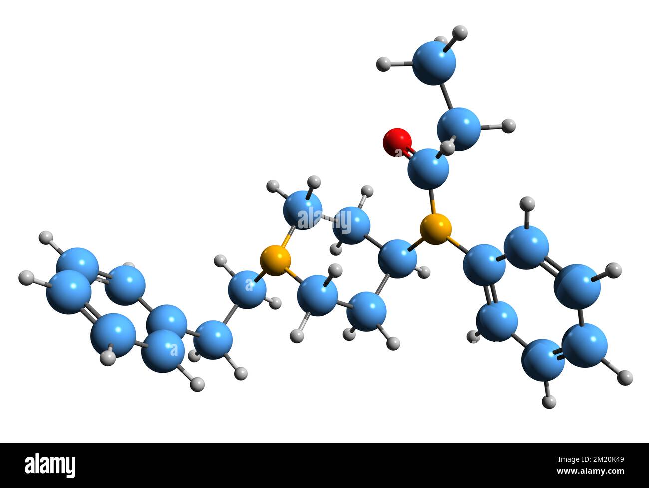 3D image de la formule squelettique de fentanyl - structure chimique moléculaire des opioïdes synthétiques isolés sur fond blanc Banque D'Images