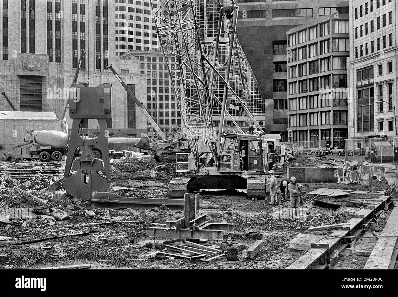 Construction sur le parking souterrain et le parc Norman B. Leventhal sur la place du bureau de poste, vue depuis la rue Congress, vers le sud. Banque D'Images