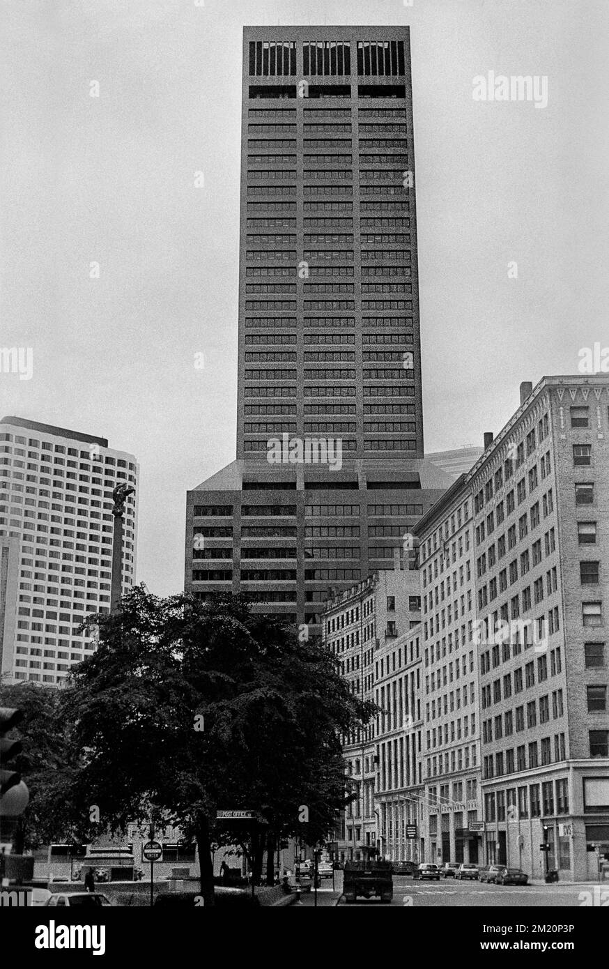 Place du bureau de poste 1N 1988 vue depuis la rue Congress à côté de la place George Thorndike Angell Memorial Square, en regardant vers le sud. Banque D'Images