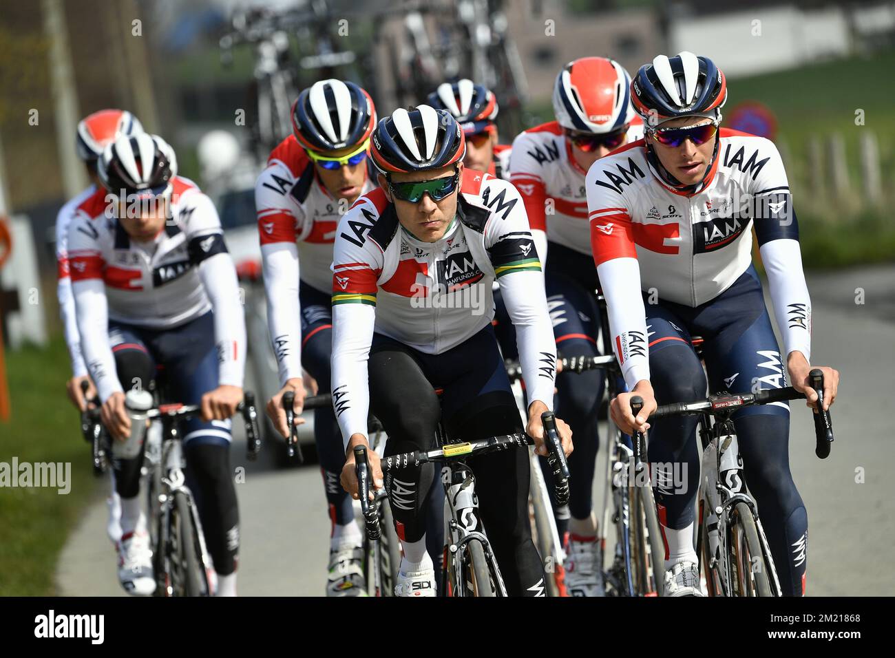 Australian Heinrich Haussler of IAM Cycling photographié lors d'une reconnaissance de piste, vendredi 01 avril 2016, en prévision de la course cycliste d'une journée « ronde van Vlaanderen - Tour des Flandres - Tour des Flandres ». Banque D'Images