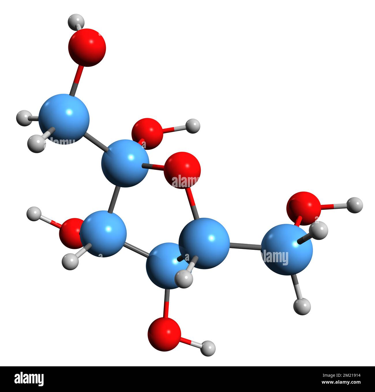 3D image de formule squelettique de fructose - structure chimique moléculaire du sucre de fruit isolé sur fond blanc Banque D'Images