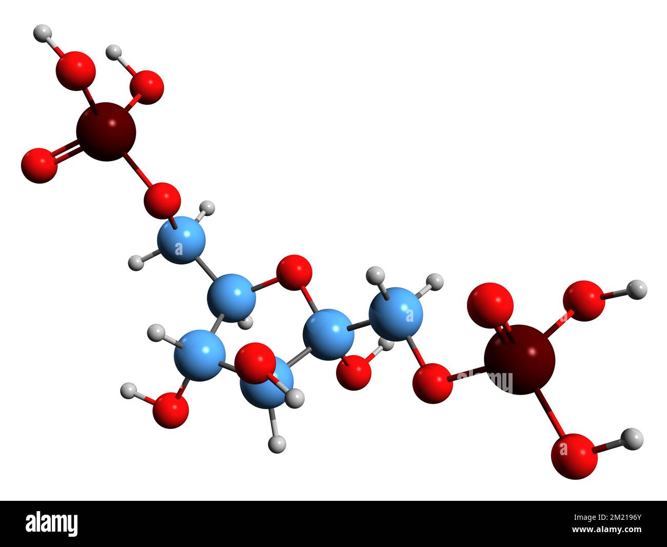 3D image de formule squelettique de fructose 1 6-bisphosphate - structure chimique moléculaire de l'ester Harden-Young isolé sur fond blanc Banque D'Images