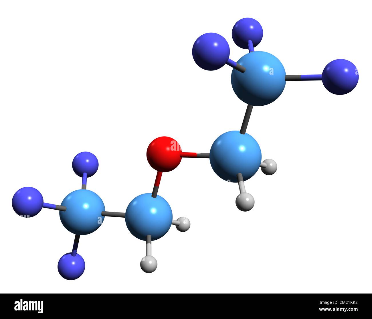 3D image de la formule du squelette de Flurothyl - structure chimique moléculaire de l'éther hexafluorodiéthyle isolé sur fond blanc Banque D'Images