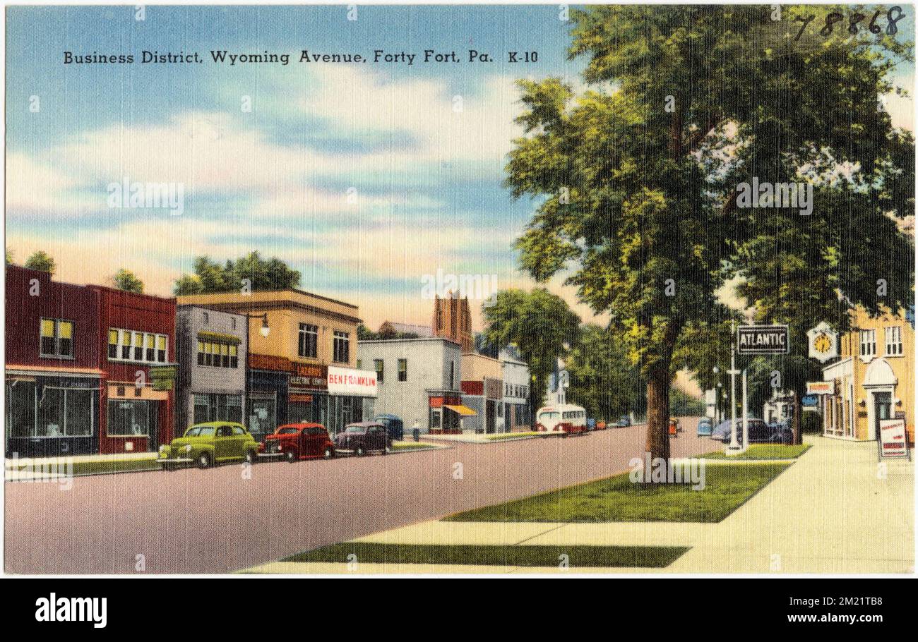 Quartier des affaires, Wyoming Avenue, Forty fort, Pennsylvanie. , Villes et villages, Collection Tichnor Brothers, cartes postales des États-Unis Banque D'Images