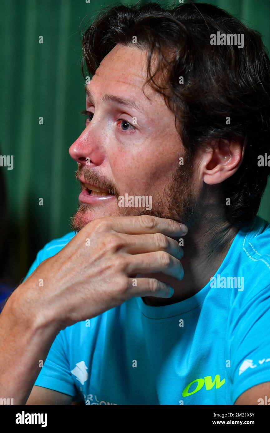 Le Belge Johan Vansummeren de AG2R la Mondiale photographié lors d'une conférence de presse du cycliste Johan Vansummeren sur sa santé et son avenir, le mercredi 29 juin 2016, à Lommel. BELGA PHOTO LUC CLAESSEN Banque D'Images