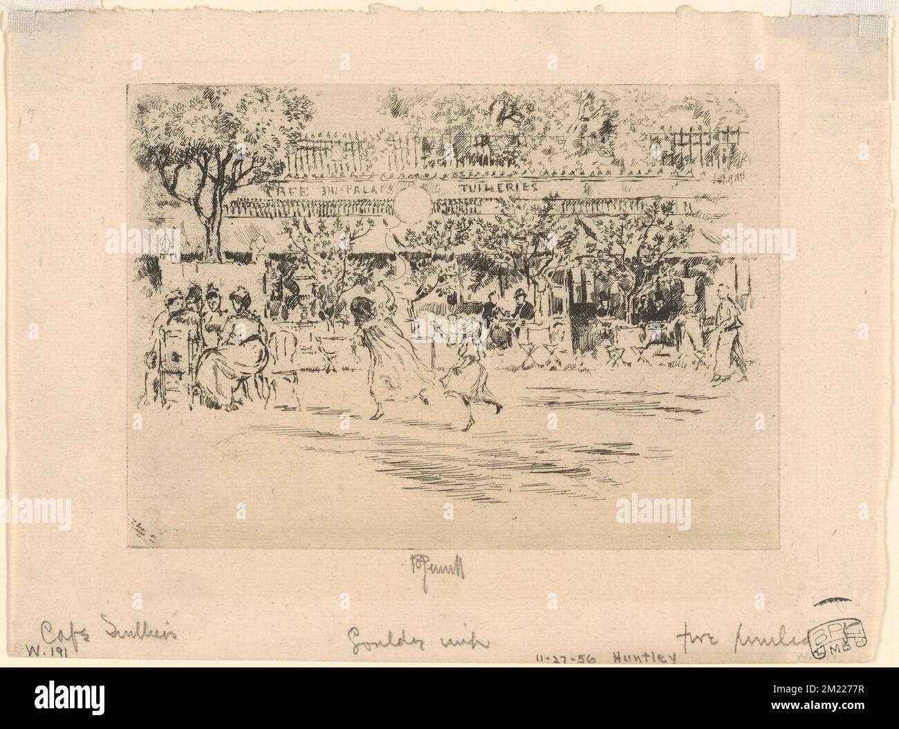 Café Tuilleries, cafés, ville et vie urbaine, enfants, assis. Joseph Pennell (1857-1926). Impressions et mises en plan Banque D'Images