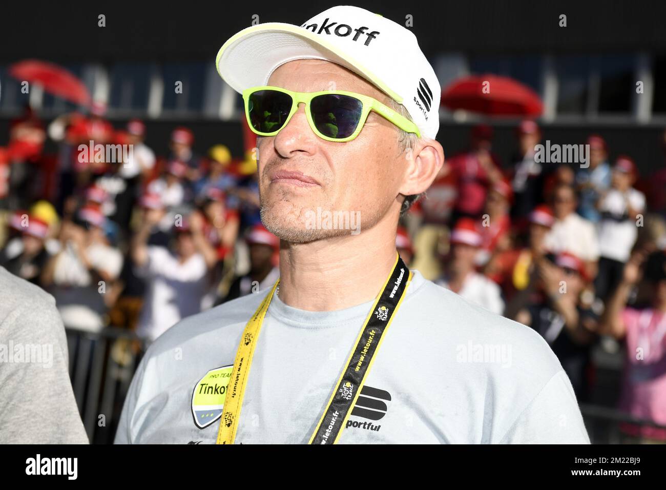 Oleg Tinkov, propriétaire de Tinkoff photographié après la quinzième étape de l'édition 103rd de la course cycliste Tour de France, 160km de Bourg-en-Bresse à Culoz, le dimanche 17 juillet 2016. Le Tour de France de cette année se déroule de 2 juillet à 24 juillet. BELGA PHOTO YORICK JANSENS Banque D'Images