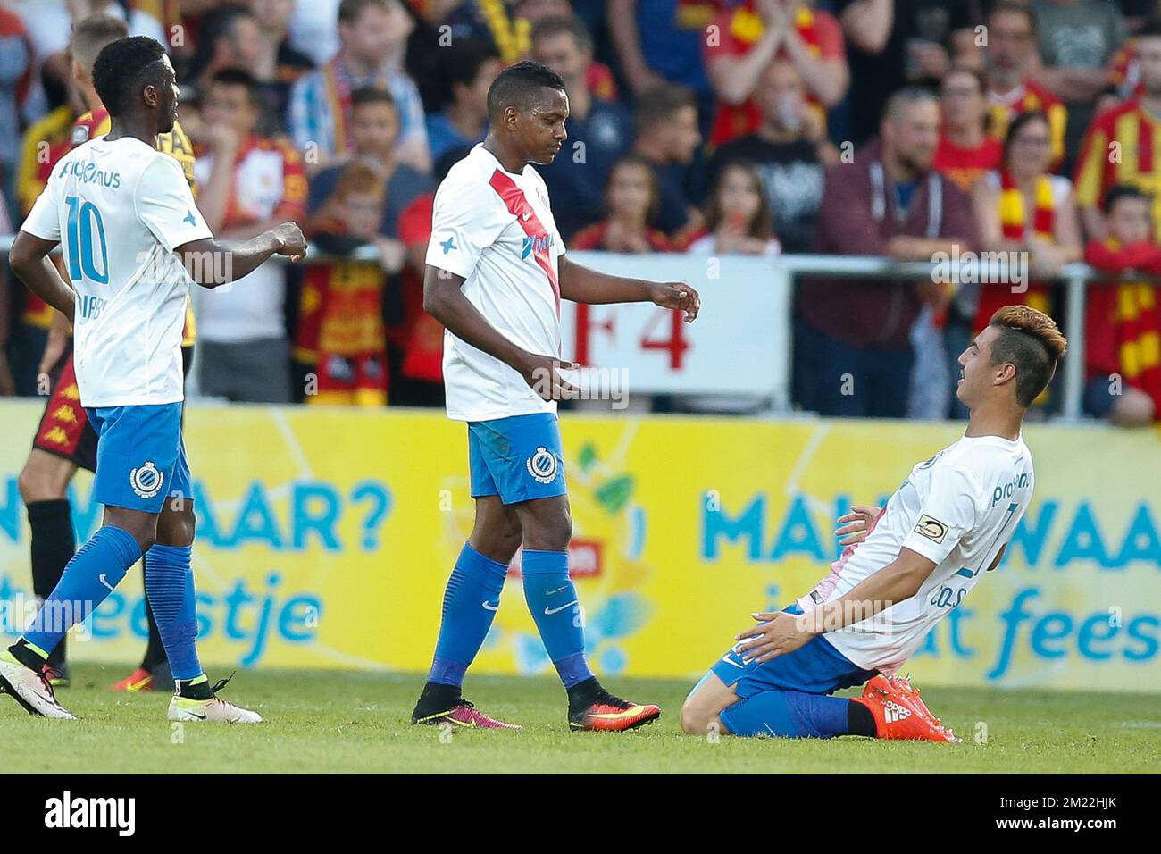 Le club José Izquierdo célèbre après avoir marqué le match Jupiler Pro League entre KV Mechelen et le Club Brugge, à Mechelen, le vendredi 29 juillet 2016, le premier jour du championnat belge de football. Banque D'Images