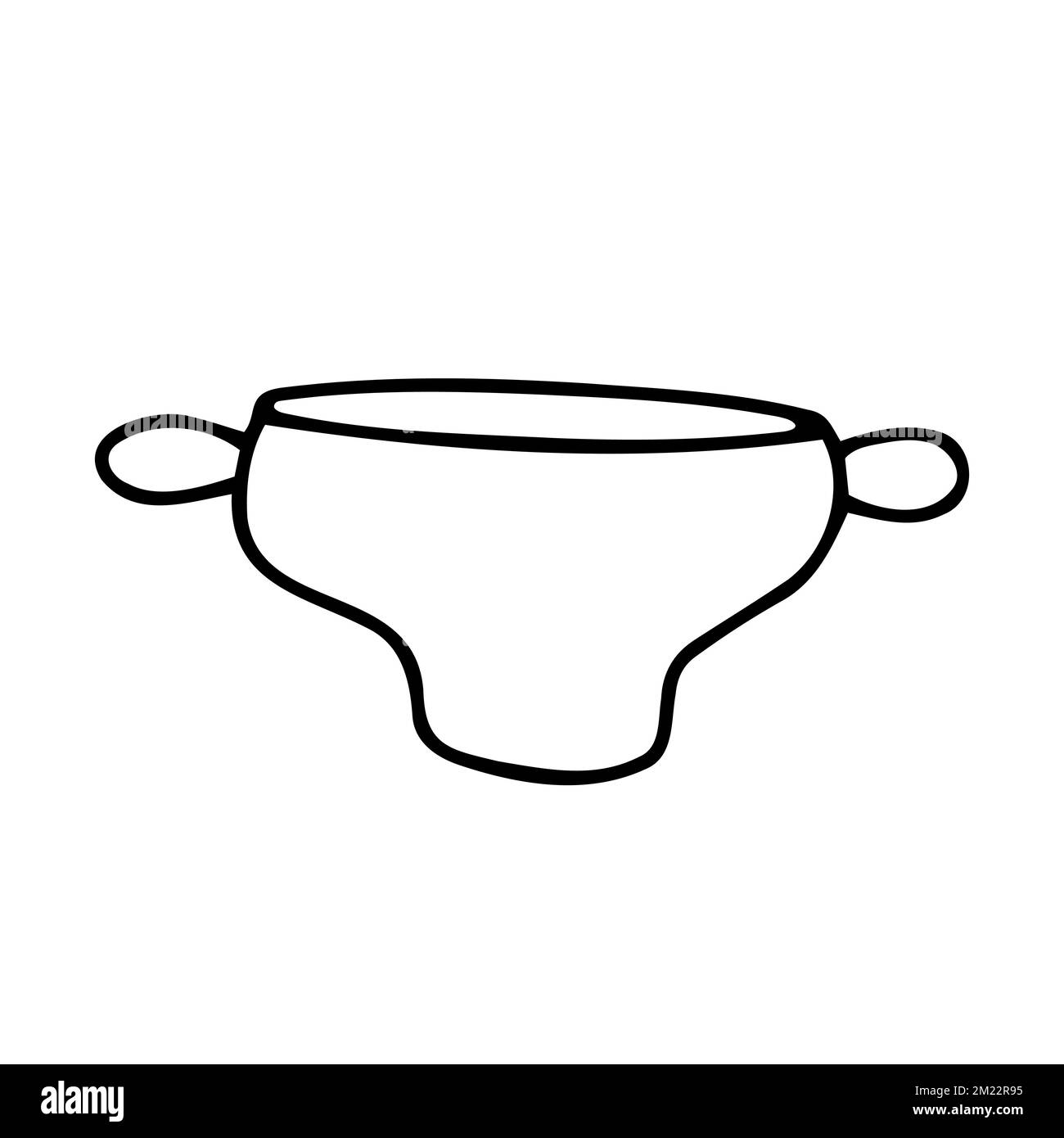 Doodle pot image simple. Déposer la casserole isolée sur fond blanc. Ustensiles de cuisine confortables, ustensiles de cuisine mignons, plats pour soupe, cuisine, four. VVecto Illustration de Vecteur