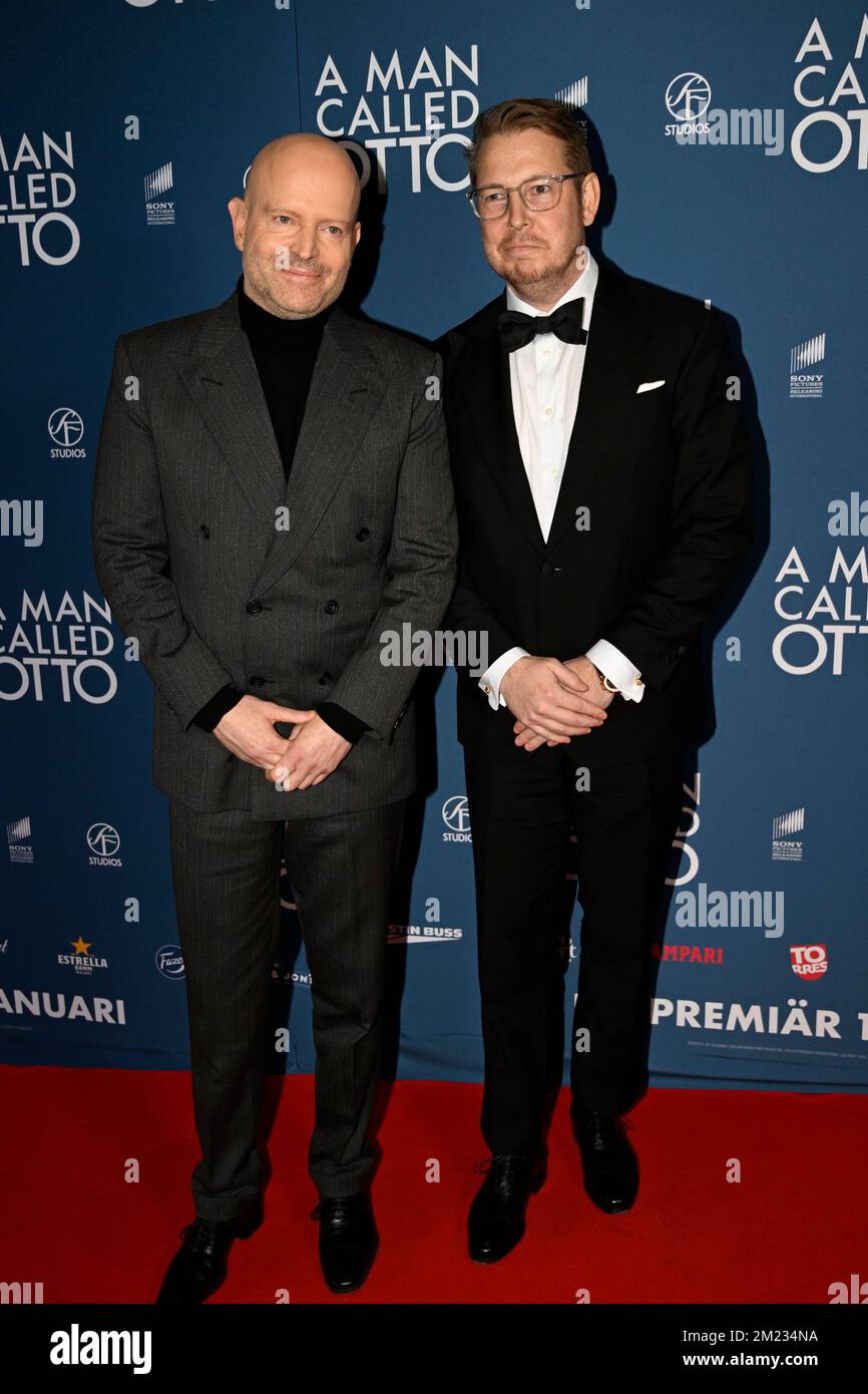 Driector Marc Forster et l'auteur Fredrik Backman arrivent à la première du film 'A Man Called Otto' au cinéma Rigoletto à Stockholm, en Suède, en 13 Banque D'Images