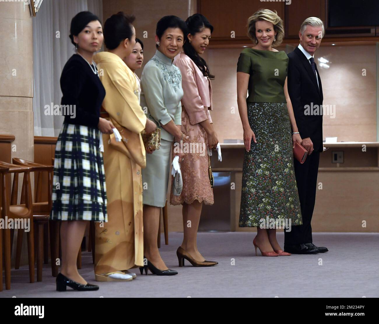 Le roi Philippe - Filip de Belgique et la Reine Mathilde de Belgique en photo lors de la journée officielle de concert belge sur quatre d'une visite d'état au Japon des Royals belge, le jeudi 13 octobre 2016, à Tokyo, Japon. BELGA PHOTO ERIC LALMAND Banque D'Images