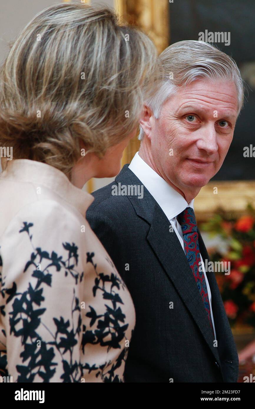 Roi Philippe - Filip de Belgique photographié lors d'une réception avec le couple royal pour les personnes qui ont été trahis par la grâce de la noblesse, le jeudi 17 novembre 2016, au Palais Royal de Bruxelles. Banque D'Images