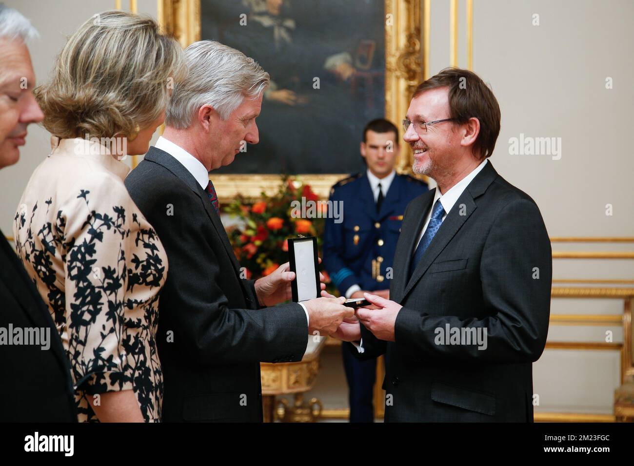 Monsieur Rudi Pauwels (pharmacologue) photographié lors d'une réception avec le couple royal pour les personnes qui ont été trahis par la grâce de la noblesse, le jeudi 17 novembre 2016, au Palais Royal de Bruxelles. Banque D'Images