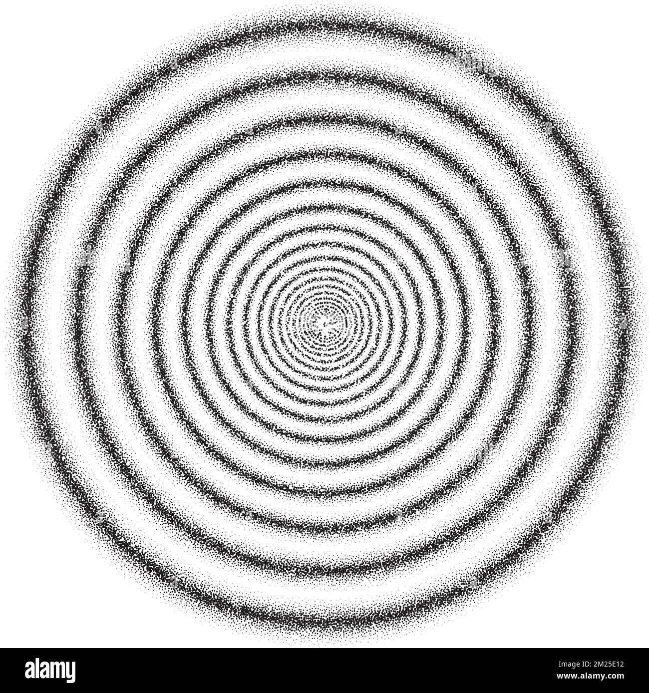 Cercles concentriques hypnotiques. Tunnel d'anneaux psychédéliques texturés. Illusion d'ondulation en noir et blanc. Épicentre, concept cible. Vecteur radial en pointillés Illustration de Vecteur