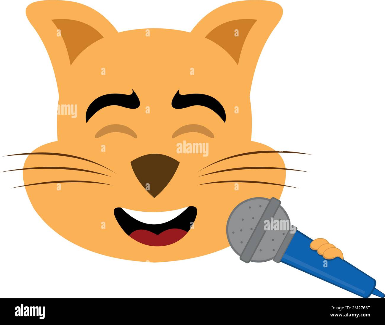 illustration vectorielle du visage d'un chat de dessin animé chantant avec un microphone en main Illustration de Vecteur