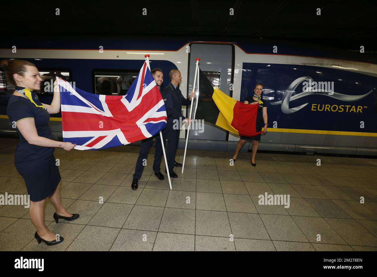 L'illustration montre une visite du premier train E320 de NMBS - SNCB compagnie de chemin de fer belge et NS International et du terminal Eurostar rénové, mardi 23 mai 2017, à la gare de Bruxelles-Zuid/Bruxelles-midi. BELGA PHOTO NICOLAS MATERLINCK Banque D'Images