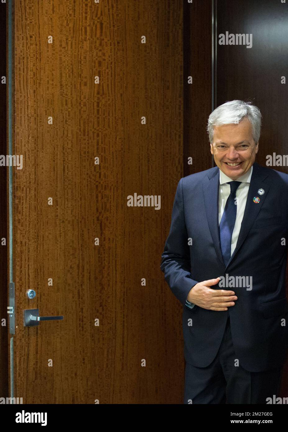 Vice-Premier ministre et ministre des Affaires étrangères Didier Reynders en photo avant une rencontre avec le Secrétaire général de l'ONU Antonio Guterres lors de la Conférence des Nations Unies sur l'océan, à New York, aux États-Unis, le lundi 05 juin 2017. BELGA PHOTO BENOIT DOPPAGNE Banque D'Images