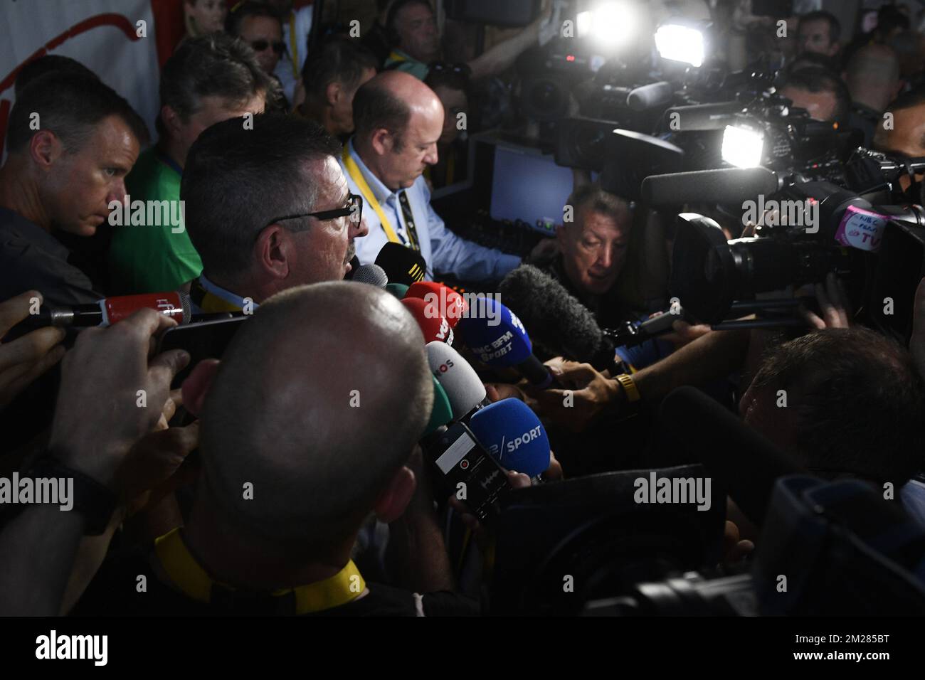 Philippe Marien, Président du jury de course de l'UCI, s'entretient avec la presse après la quatrième étape de l'édition 104th de la course cycliste Tour de France, à 207,5 km de Mondorf-les-bains, Luxembourg, à Vittel, France, le mardi 04 juillet 2017. Le Tour de France de cette année a lieu du 1er juillet à 23 juillet. BELGA PHOTO YORICK JANSENS Banque D'Images