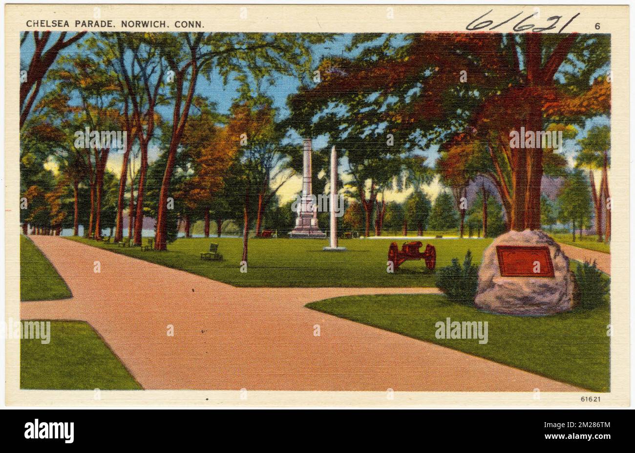 Chelsea Parade, Norwich, Connecticut , Monuments et monuments commémoratifs, Collection des frères Tichnor, cartes postales des États-Unis Banque D'Images