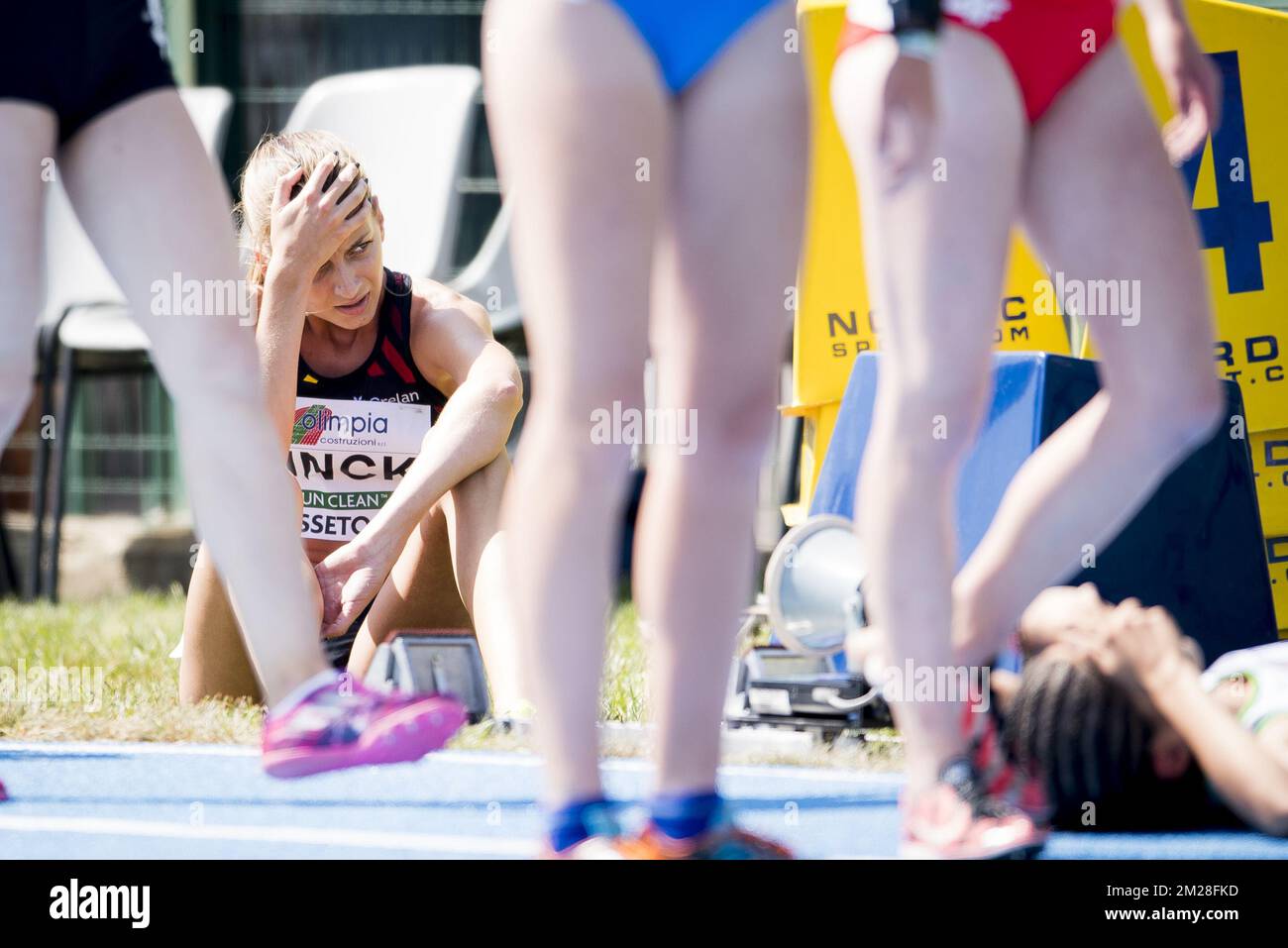 Justine Tinck Belge photographiée après le 1500m féminin le deuxième jour des Championnats d'Europe d'athlétisme U20, à Grosseto, en Italie, le vendredi 21 juillet 2017. Cette année, les championnats biannuels pour les athlètes de 19 ans ou moins ont lieu du 20 au 23 juillet. BELGA PHOTO JASPER JACOBS Banque D'Images