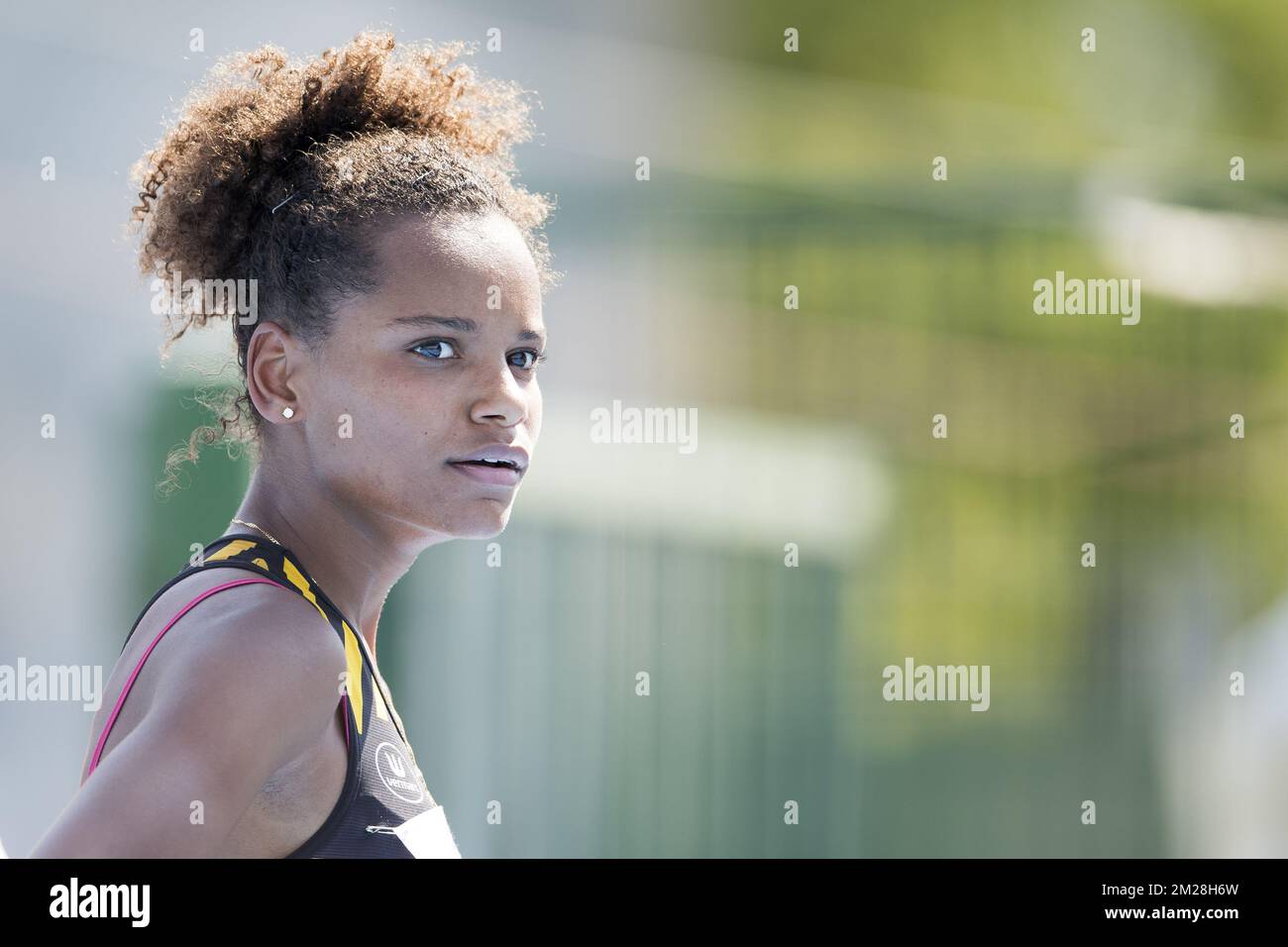 Belge Lucie Ferauge photographiée après le 200m féminin le troisième jour des Championnats d'Europe d'athlétisme U20, à Grosseto, Italie, samedi 22 juillet 2017. Cette année, les championnats biannuels pour les athlètes de 19 ans ou moins ont lieu du 20 au 23 juillet. BELGA PHOTO JASPER JACOBS Banque D'Images