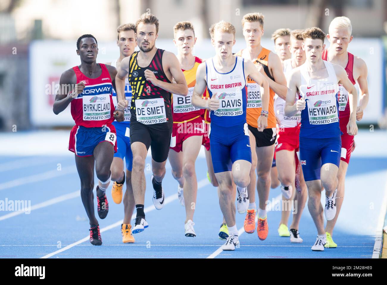 Belgian Dries de Smet photographié en action pendant le 1500m masculin le troisième jour des Championnats d'Europe d'athlétisme U20, à Grosseto, Italie, samedi 22 juillet 2017. Cette année, les championnats biannuels pour les athlètes de 19 ans ou moins ont lieu du 20 au 23 juillet. BELGA PHOTO JASPER JACOBS Banque D'Images