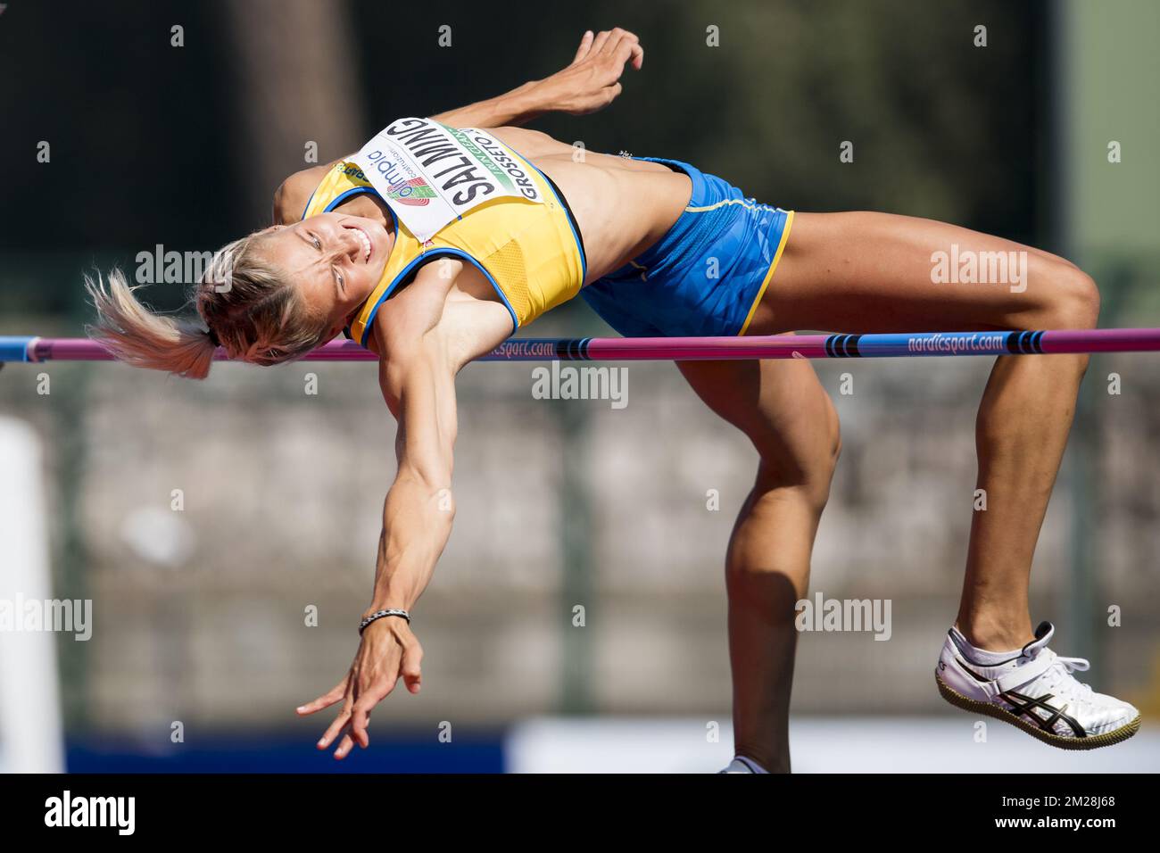 Bianca Salming photographiée en action lors de la compétition de saut en hauteur féminin le quatrième jour des Championnats d'Europe d'athlétisme U20, à Grosseto, Italie, dimanche 23 juillet 2017. Cette année, les championnats biannuels pour les athlètes de 19 ans ou moins ont lieu du 20 au 23 juillet. BELGA PHOTO JASPER JACOBS Banque D'Images
